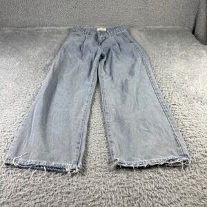 MISS ORANGE Light Wash Wide Leg Pleated Jeans Raw Hem Distressed Denim